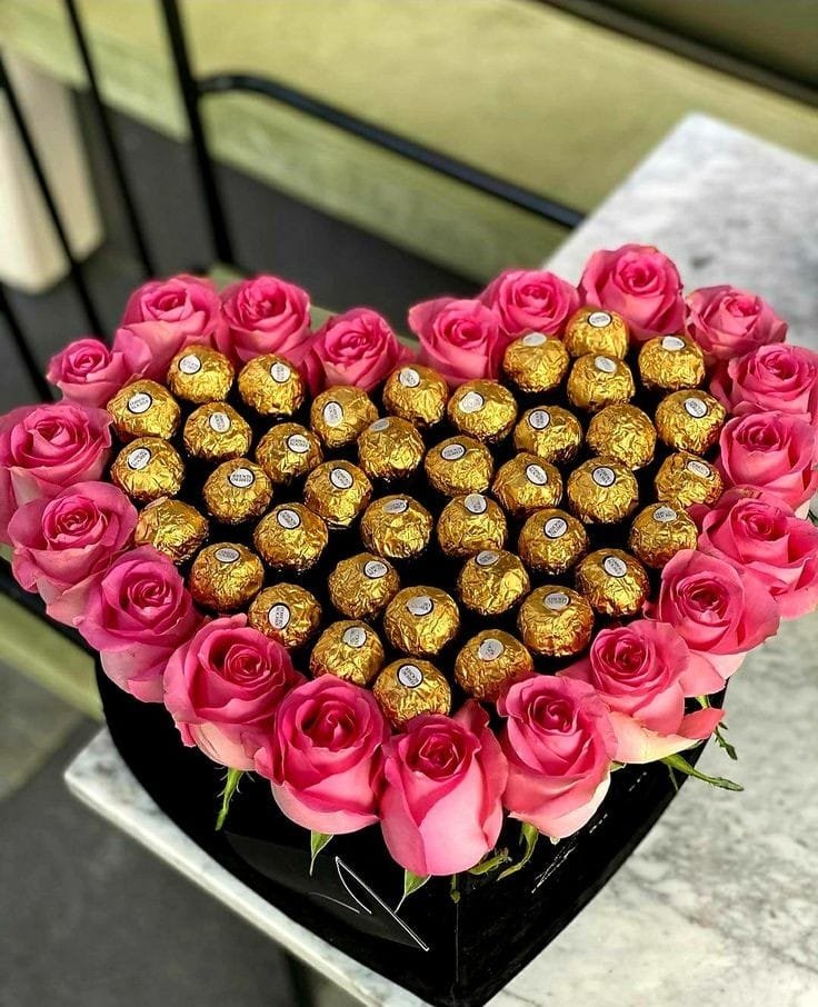 Luxury pink rose and Ferrero Rocher heart shape gift box in Bangladesh