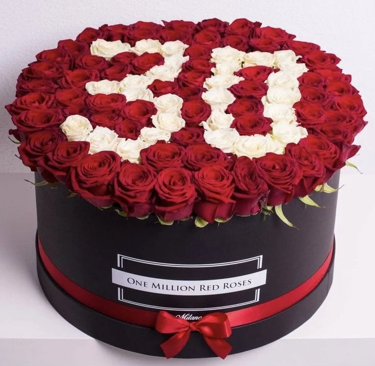 Luxury round flower box with red and white roses number 30 design by The Gift Heaven Bangladesh
