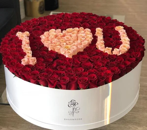 Luxury red and pink rose box with I love you design for valentine gift in Bangladesh