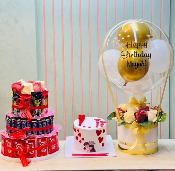 Balloon Bouquet with cake & Chocolate Tower