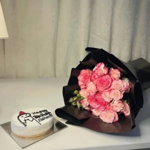 Opulent White Velvet Cake with Pink Floral Elegance