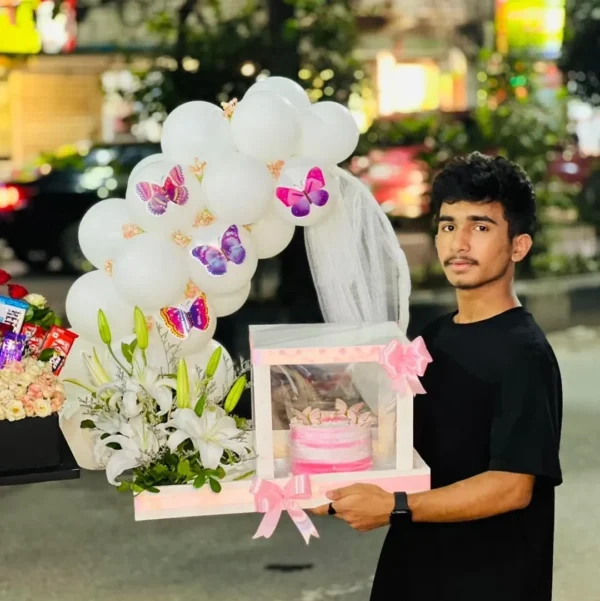 Flower Balloon & Customize Cake Hamper