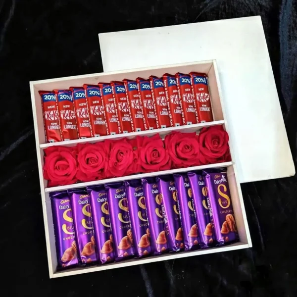 Dairy Milk Silk n KitKat with Artificial flower box