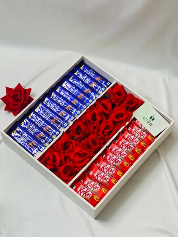 Dairy Milk n KitKat with Artificial flower box