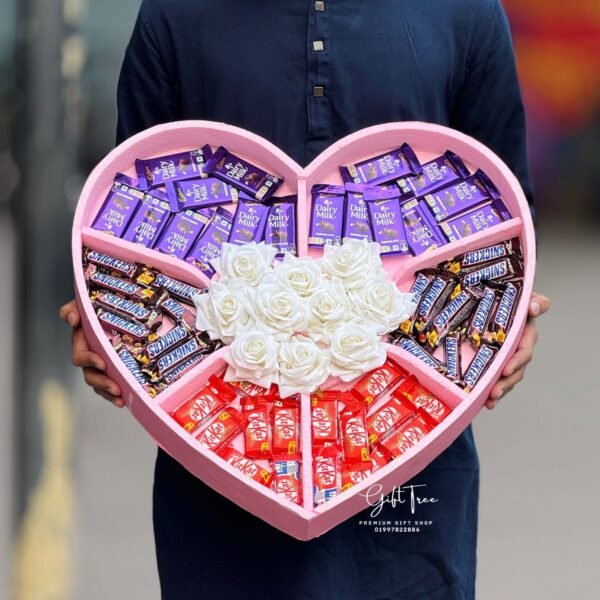 Heart Chocolate & Flower Box Pink