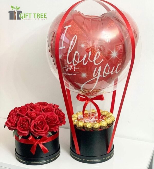 I love u balloon & Flowers Box