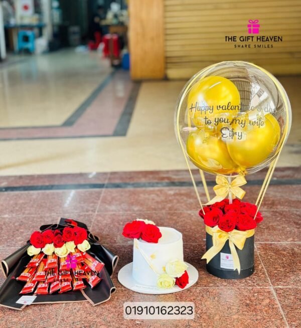 Cake, Balloon & Chocolate Bouquet (Combo)