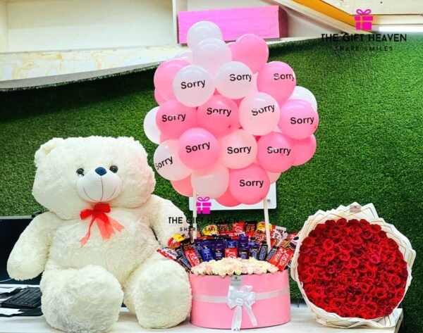 Sorry Gift Combo with Teddy, Roses, Chocolates & Balloon