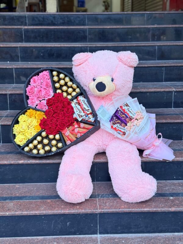 Luxury Box with Teddy And flowers Bouquet with chocolate