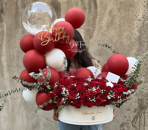 Luxury Red & White Balloon and Rose Combo