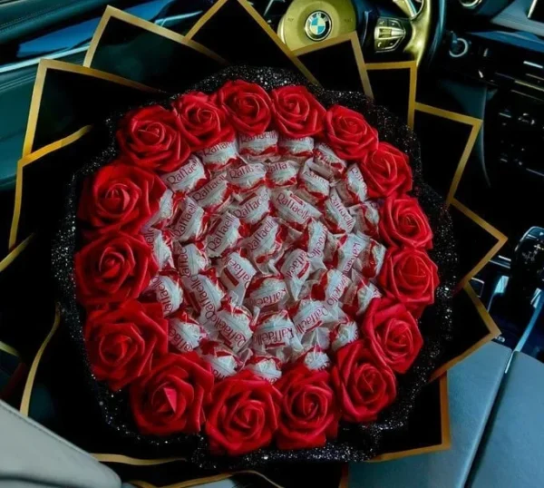 Luxury Raffaello Chocolate Bouquet with Red Roses