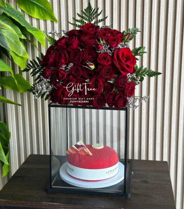 Red Rose with Transparent Cake Box
