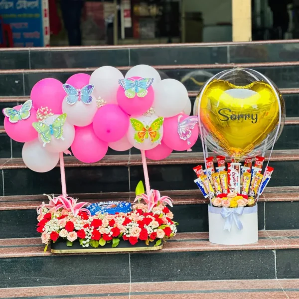 Apology Blossom Cake a Sweet Gesture with Flowers, Balloons, and Chocolate