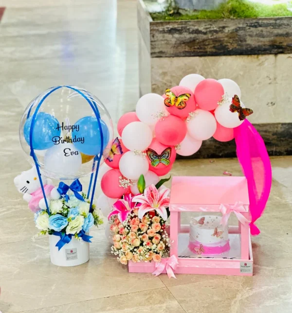 Luxury Cake Tray with Cake & Balloon Bouquet