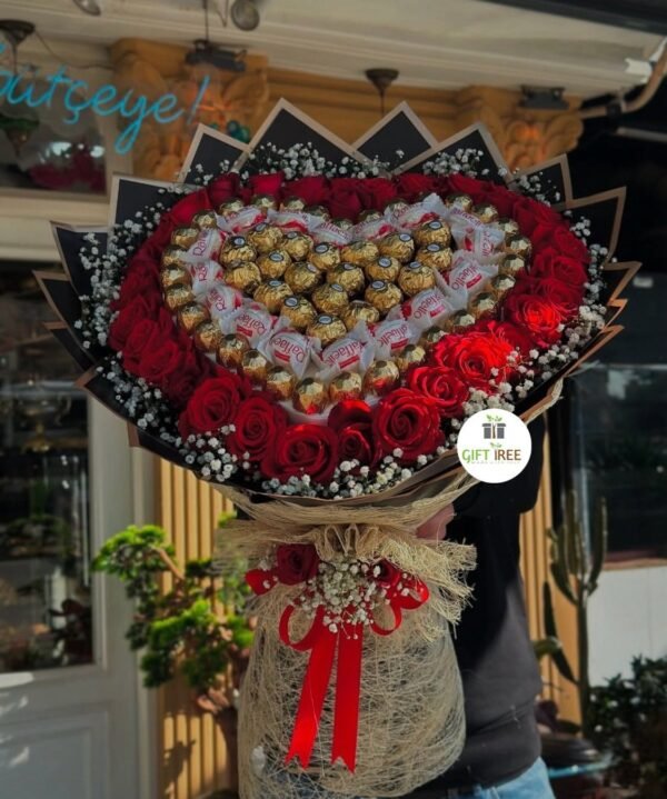 Heart Bouquet with Chocolate & Flower