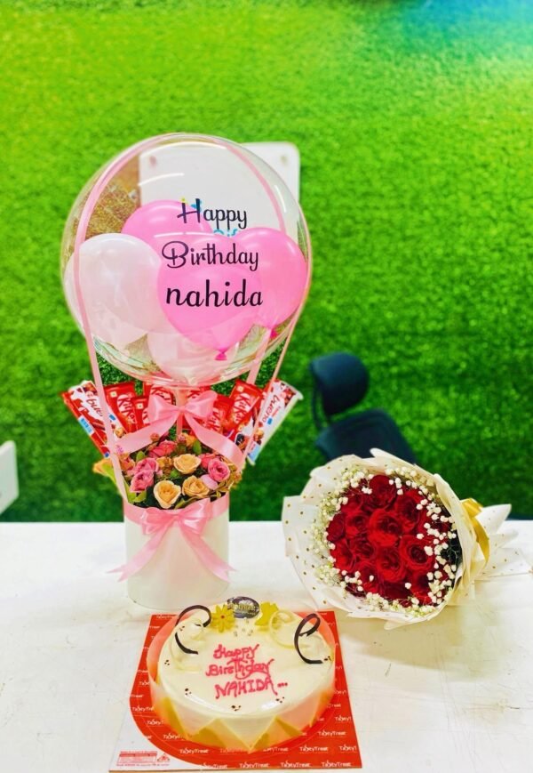 Cake with balloon chocolate & Flower