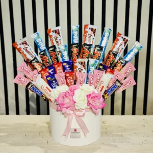Premium Chocolate Bucket with Mixed Chocolates & Artifitial Flowers