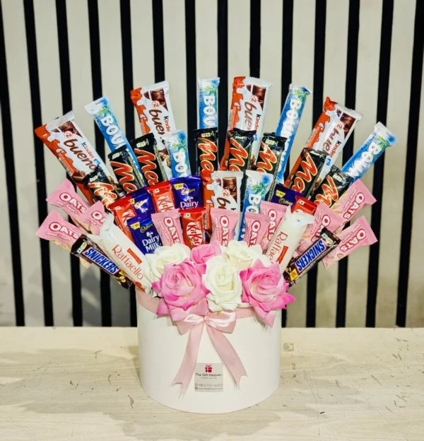 Premium Chocolate Bucket with Mixed Chocolates & Artifitial Flowers