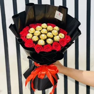 Sweet Chocolate Bouquet Of Ferrero Rocher & Red Rose