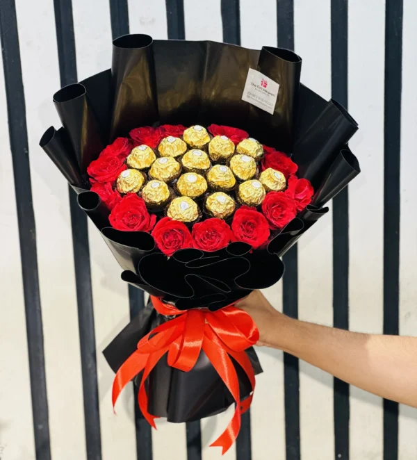 Sweet Chocolate Bouquet Of Ferrero Rocher & Red Rose
