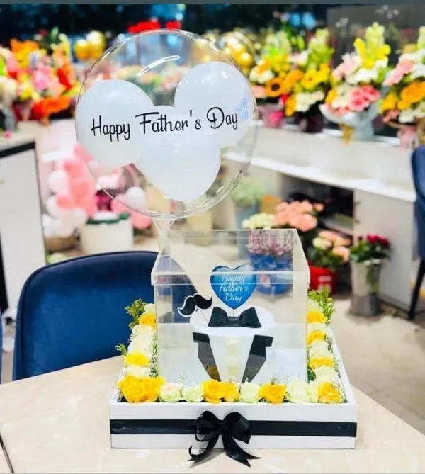 Home Father’s Day Cake Box with Personalised Balloon and Flowers