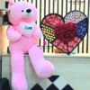 Luxury giant pink teddy bear with premium heart-shaped chocolate and flower gift box featuring KitKat, Ferrero Rocher, Dairy Milk chocolates, and fresh red roses for romantic surprises in Bangladesh.
