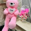 Luxury pink apology gift combo featuring a giant teddy bear, hot air balloon chocolate flower box, mini teddy, premium chocolates, and elegant pink floral arrangement, perfect for saying sorry in Bangladesh.
