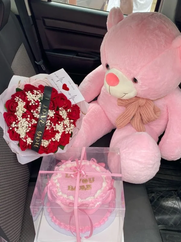 Home Celebrate Love With Elegant Gifts - Teddy Bear, Cake, Flowers