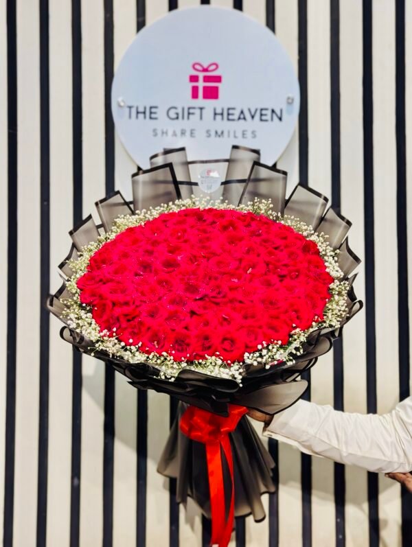 100 Premium Red Roses Bouquet with Babies Breath | Luxury Romantic Flower Bouquet