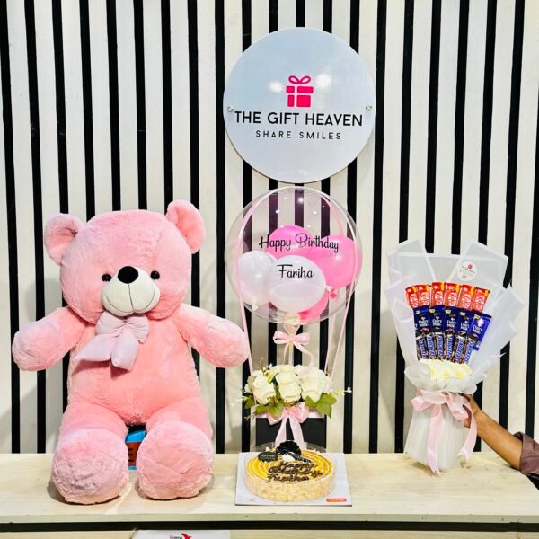Birthday Celebration Combo – Personal Balloon Bouquet , Teddy Bear, Cake & Chocolate Bouquet